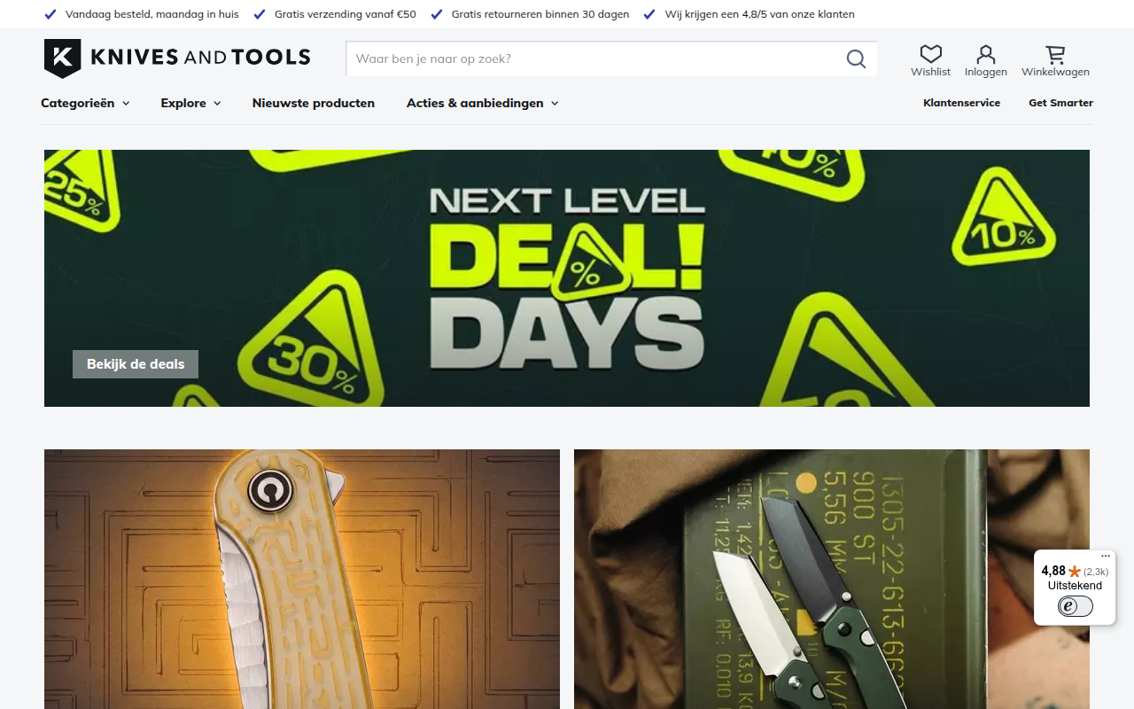 Screenshot van knivesandtools.nl