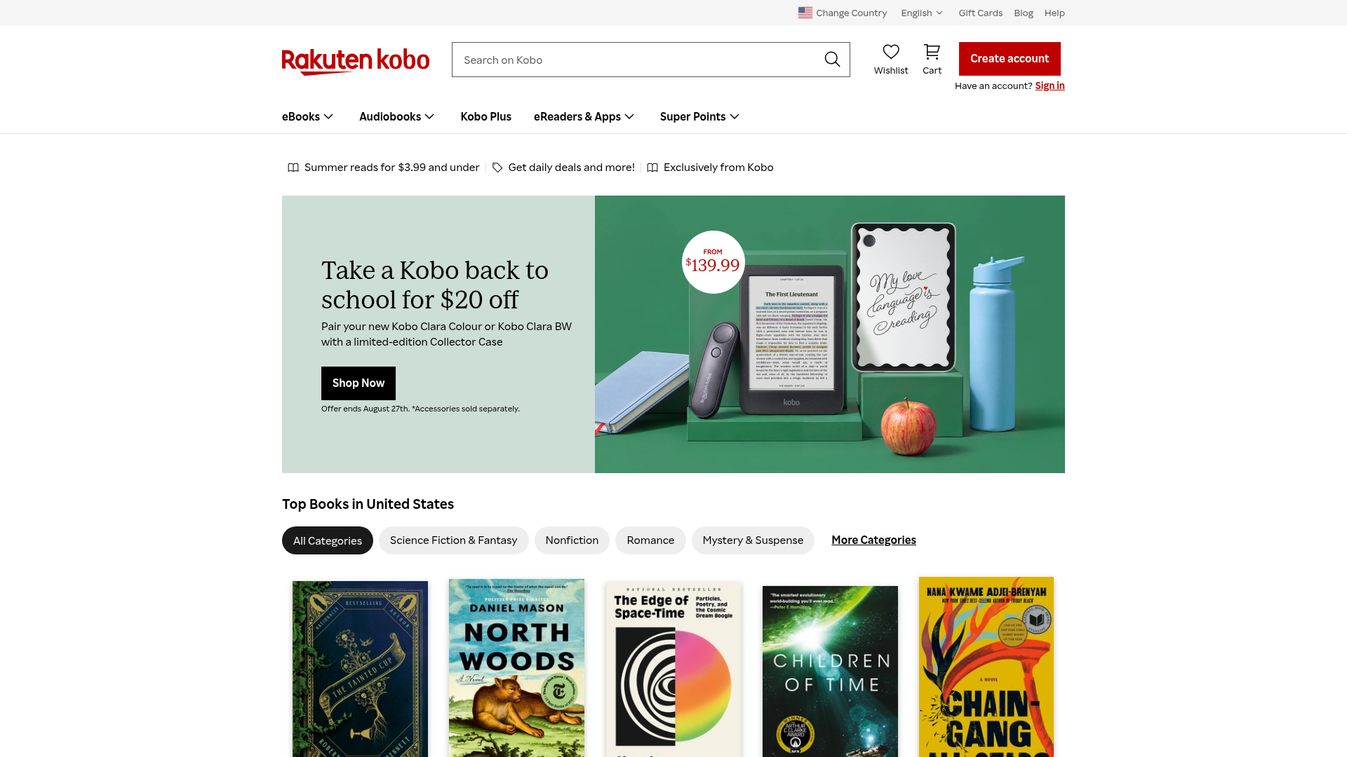 Screenshot van kobo.com