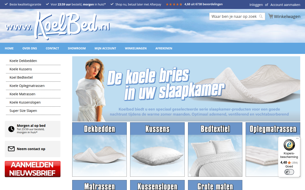 Screenshot van koelbed.nl