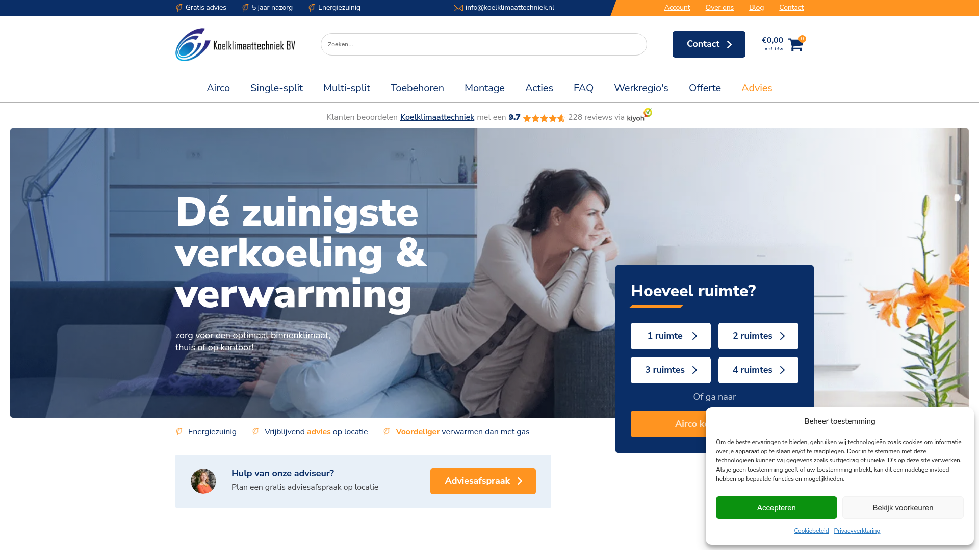 Screenshot van koelklimaattechniekwebwinkel.nl
