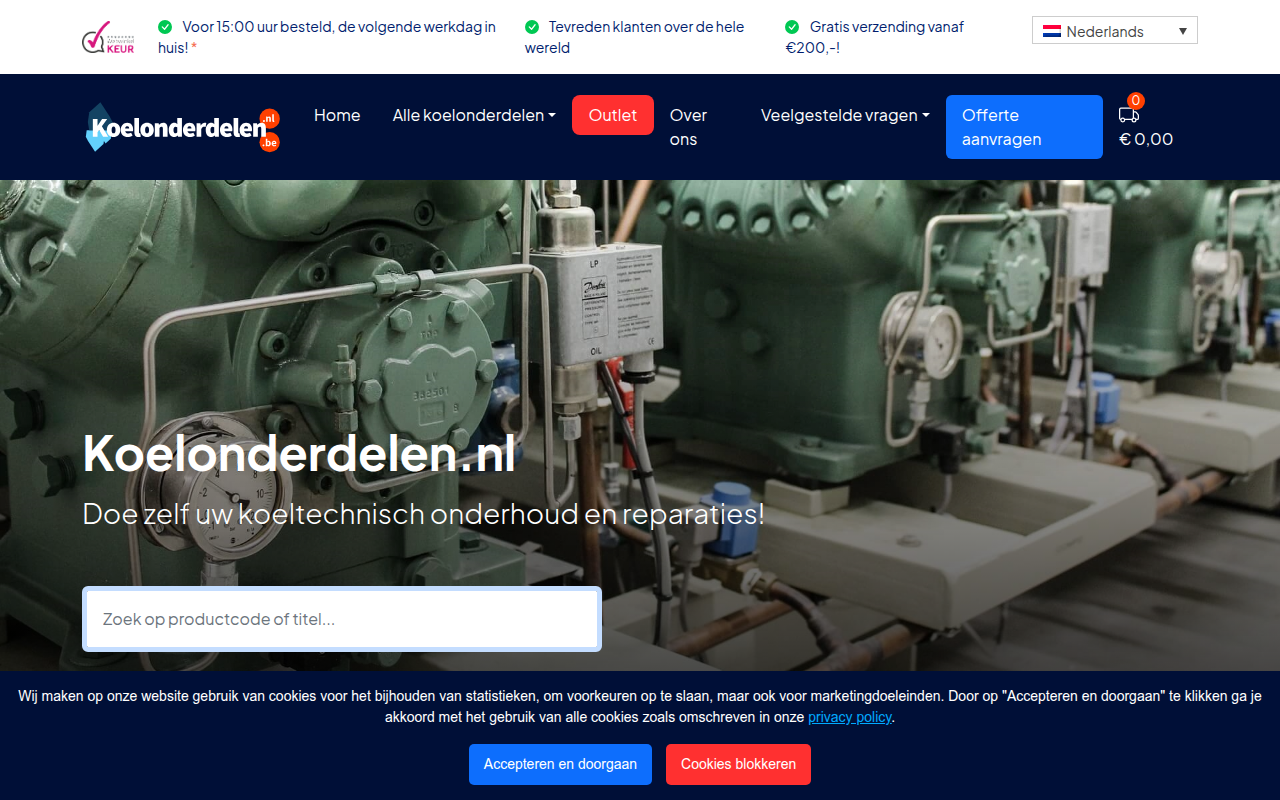 Screenshot van koelonderdelen.nl