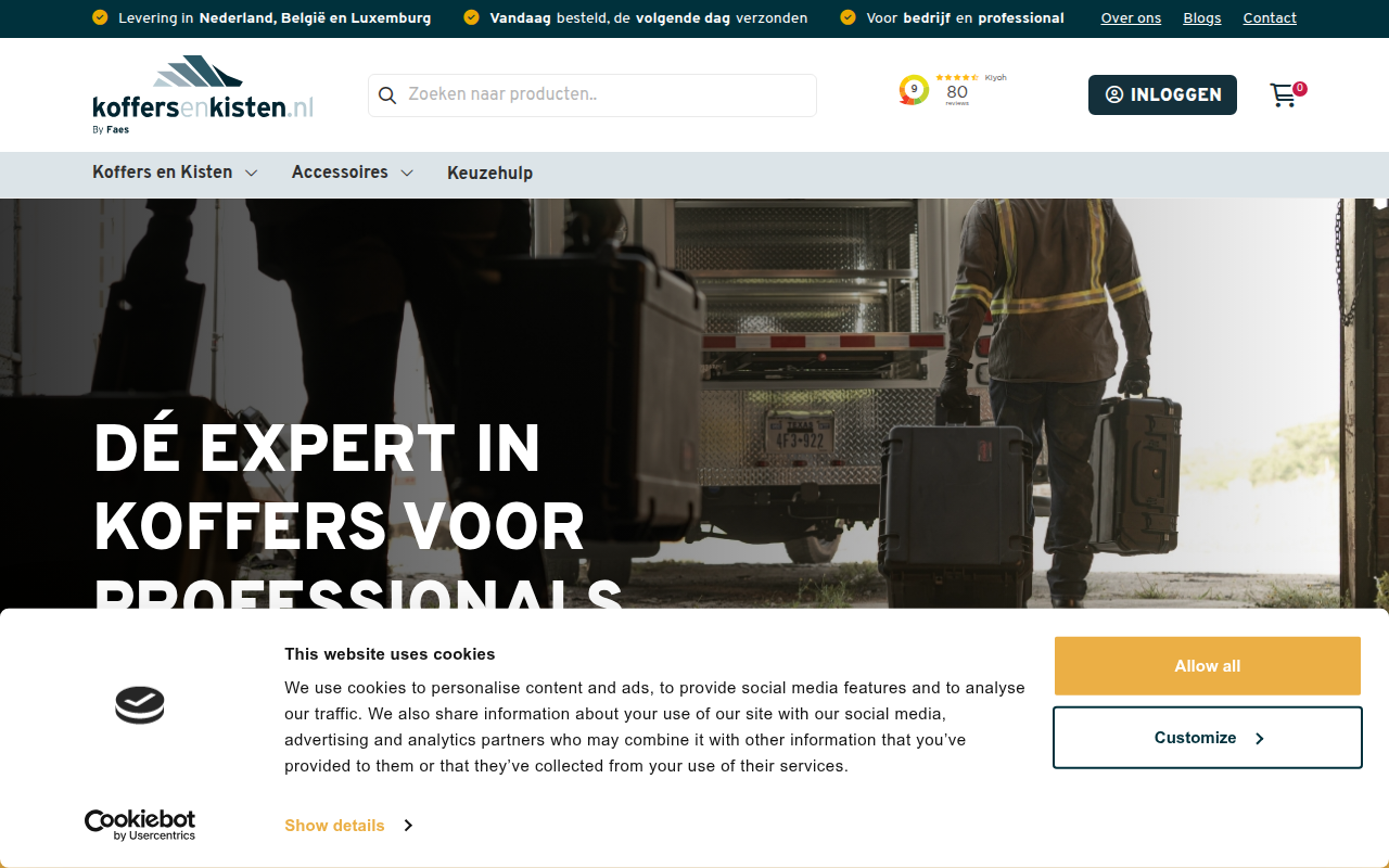 Screenshot van koffersenkisten.nl