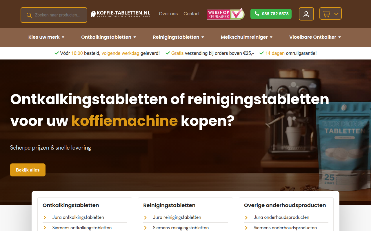 Screenshot van koffie-tabletten.nl