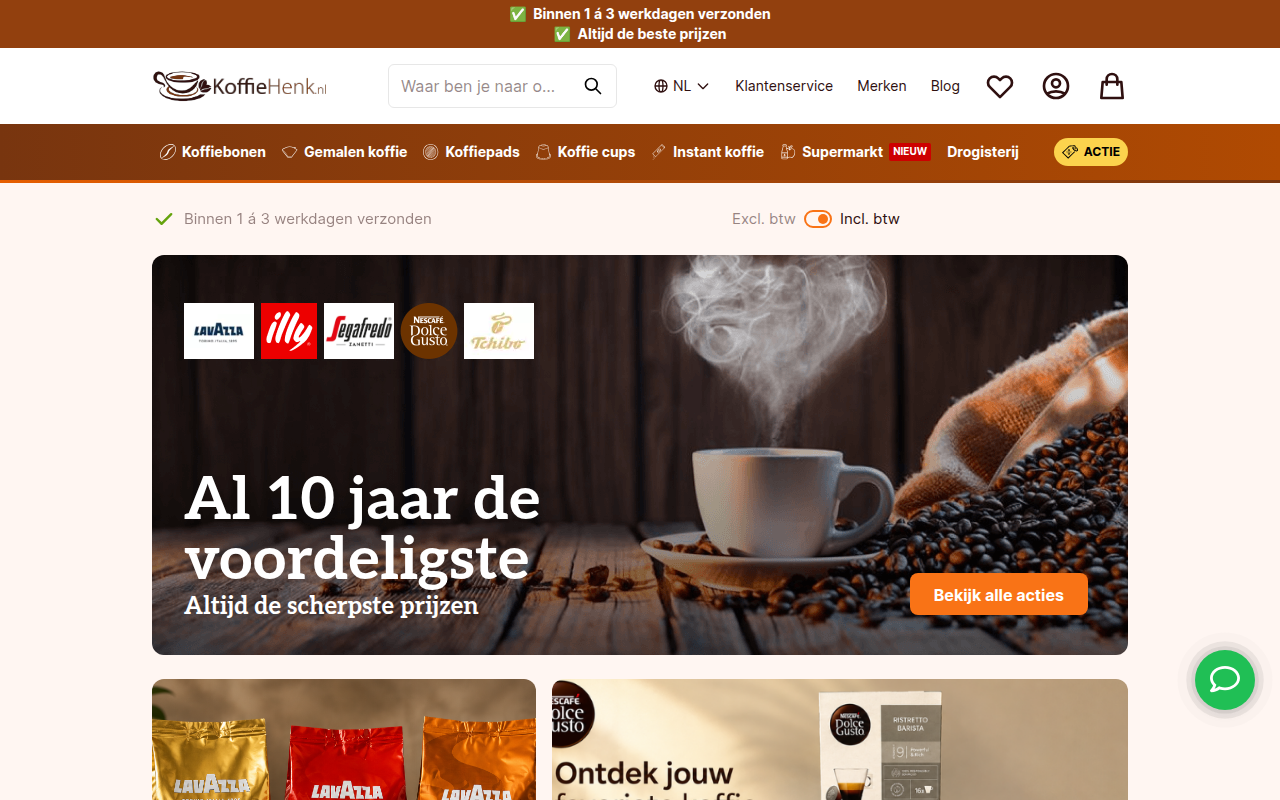 Screenshot van koffiehenk.nl