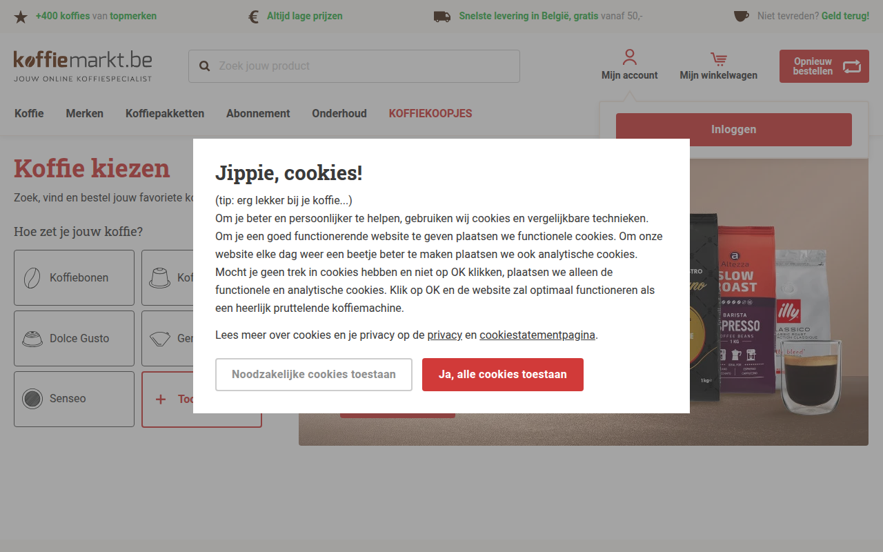 Screenshot van koffiemarkt.be