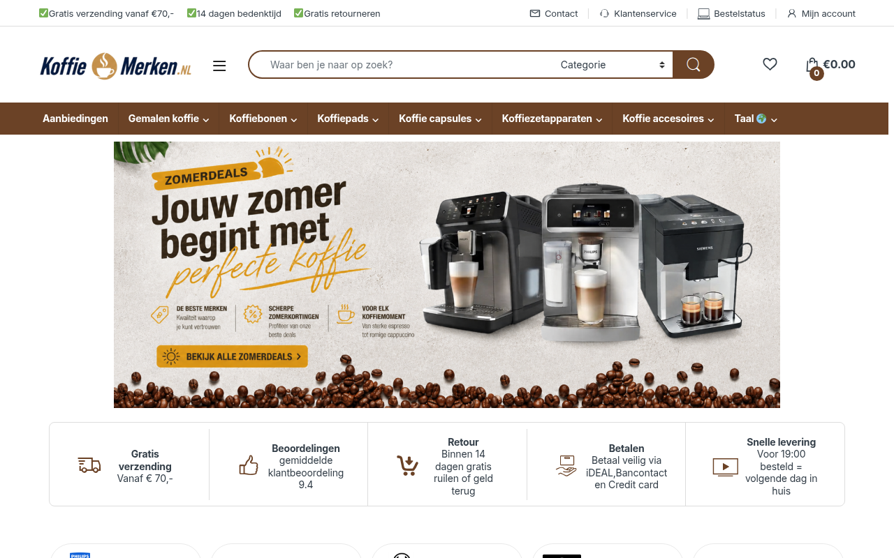 Screenshot van koffiemerken.nl