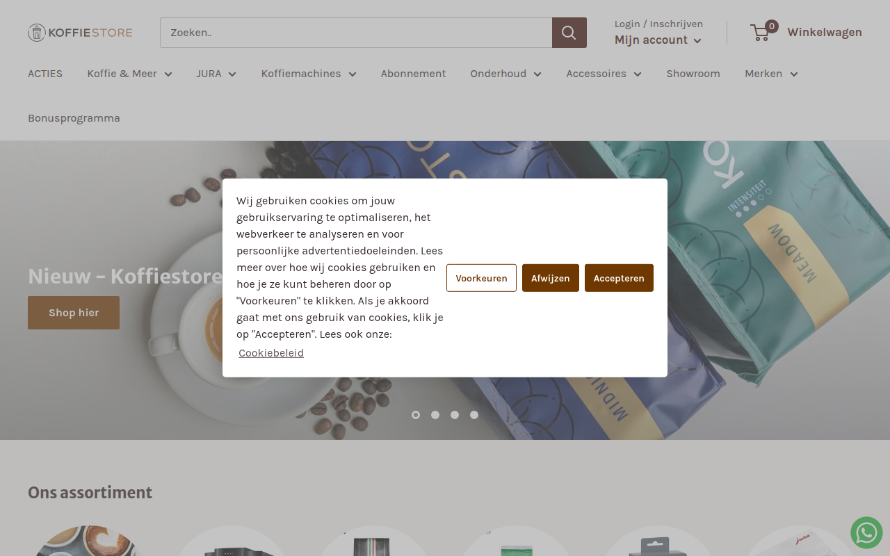 Screenshot van koffiestore.nl