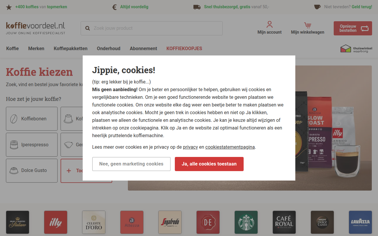 Screenshot van koffievoordeel.nl