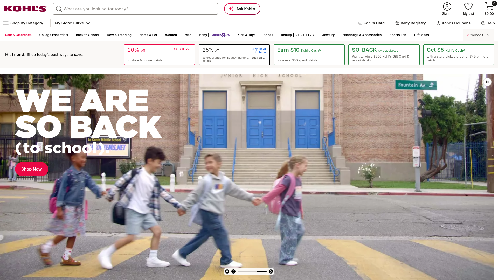 Screenshot van kohls.com
