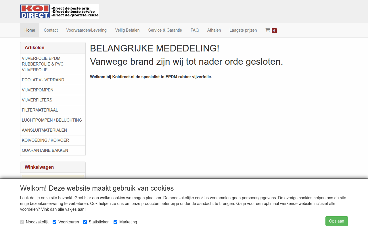 Screenshot van koidirect.nl