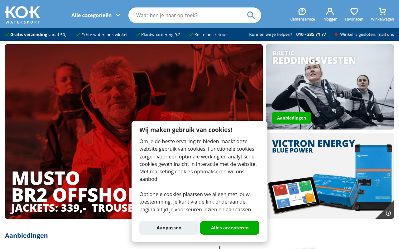 Screenshot van kokwatersport.nl