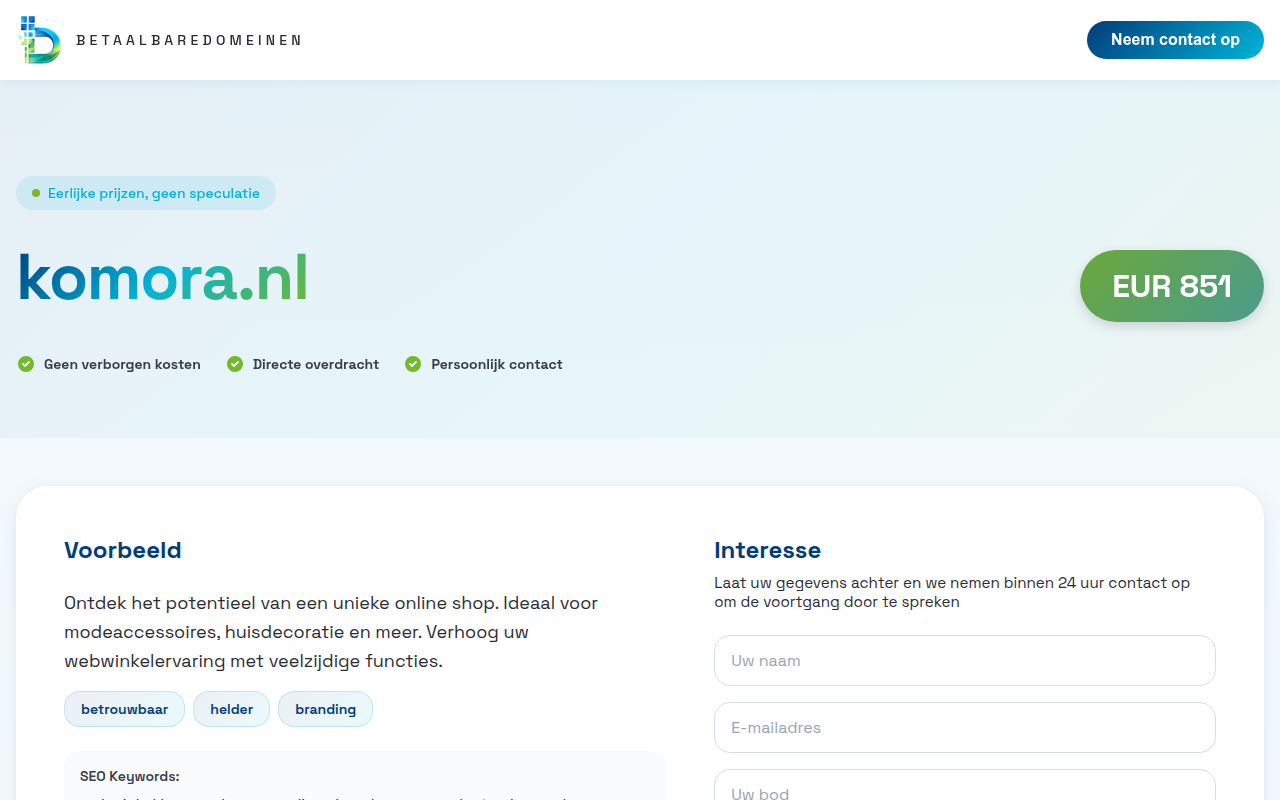 Screenshot van komora.nl