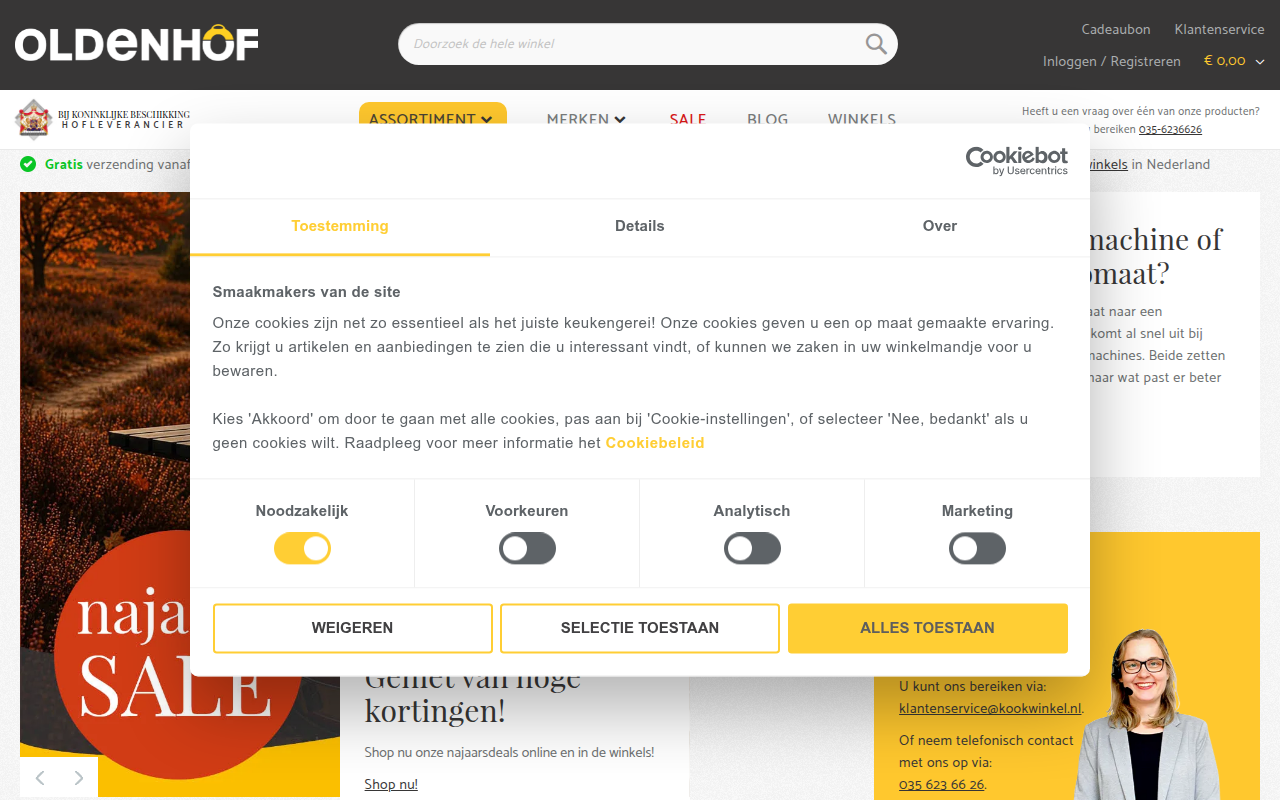 Screenshot van kookwinkel.nl