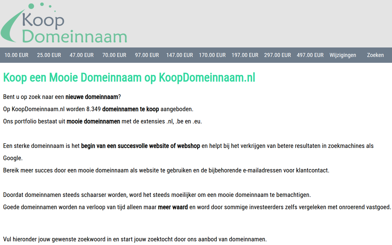 Screenshot van koopdomeinnaam.nl