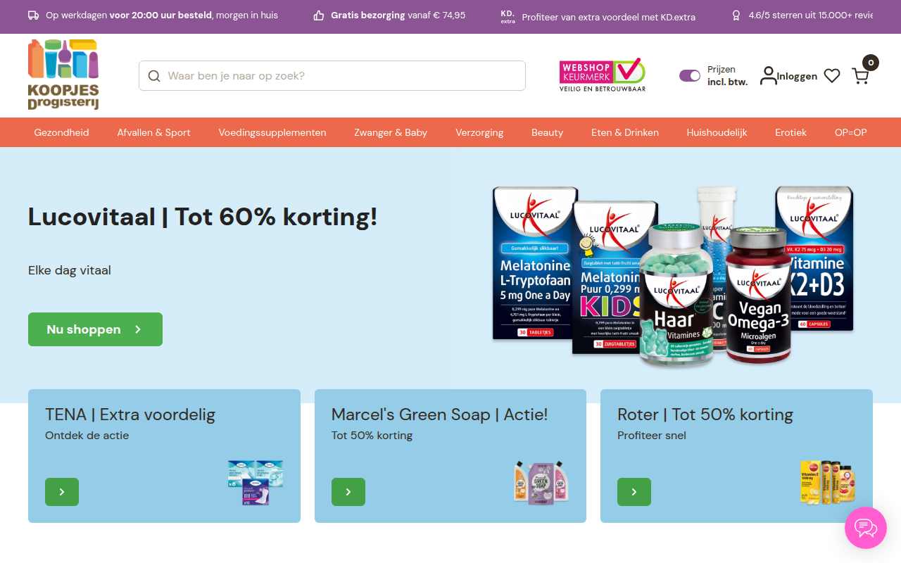 Screenshot van Koopjesdrogisterij.nl