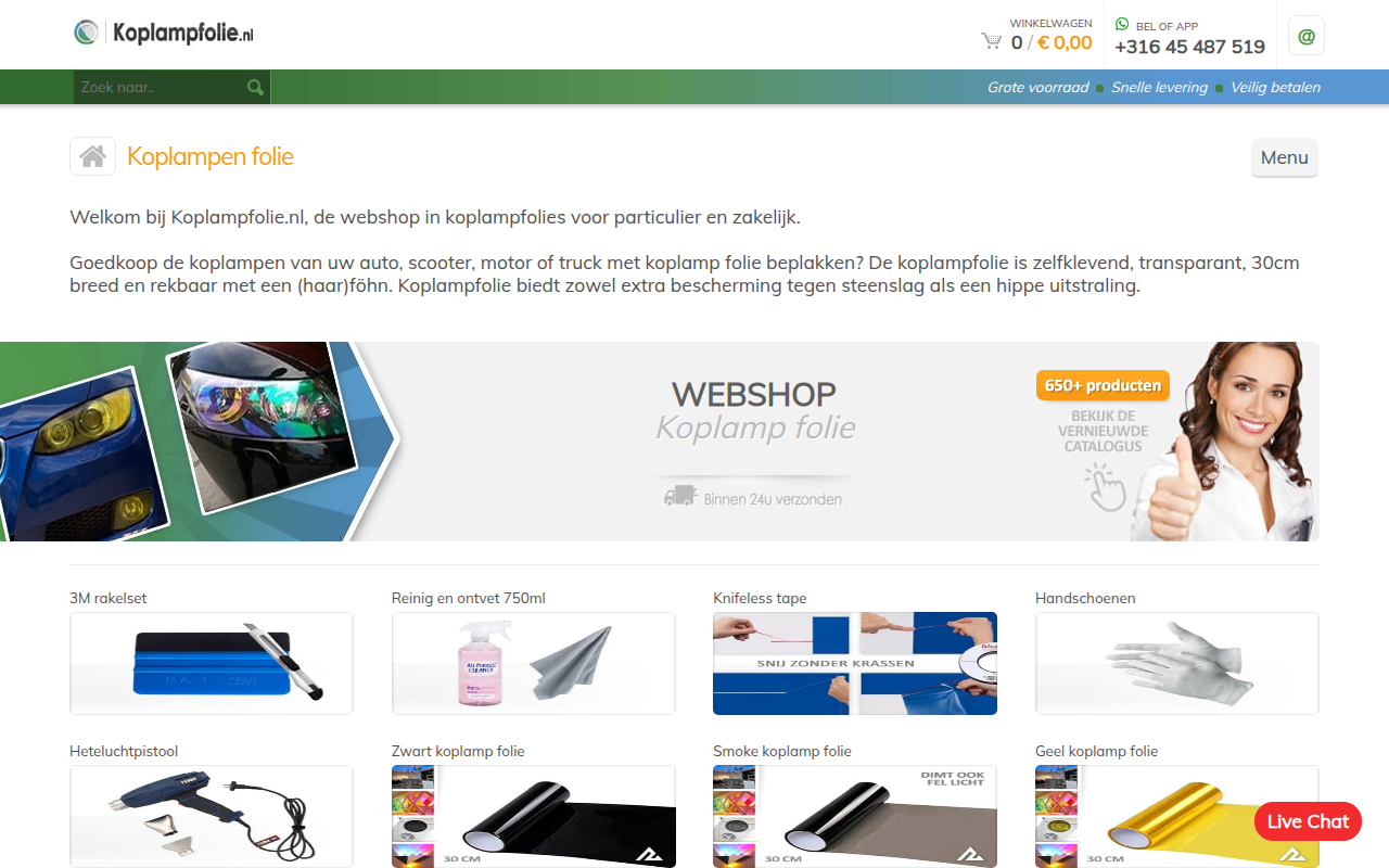 Screenshot van koplampfolie.nl