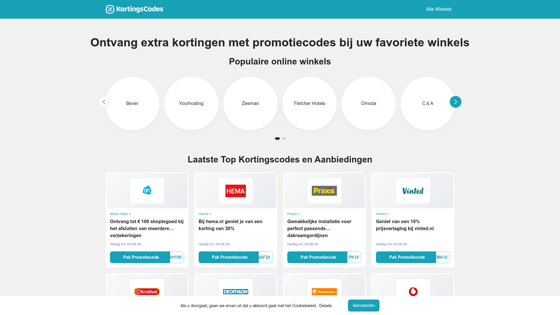 Screenshot van kortingscodesnl.nl
