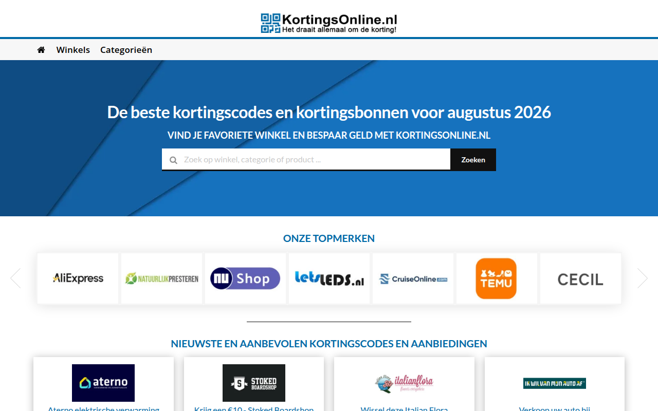 Screenshot van kortingsonline.nl