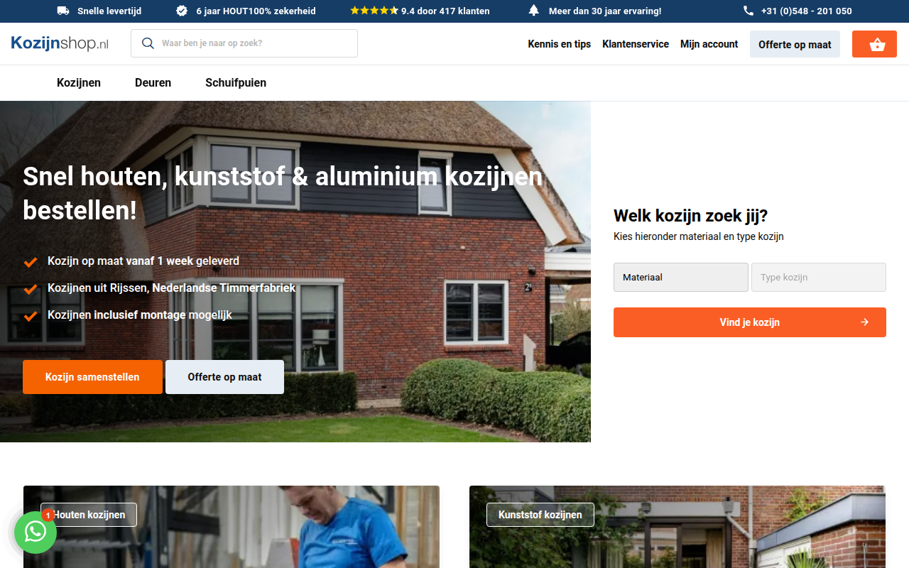Screenshot van kozijnshop.nl