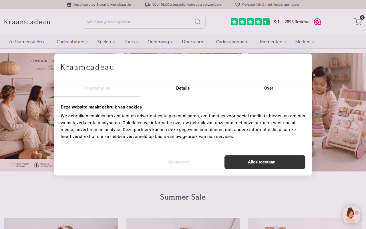Screenshot van kraam-cadeau.nl