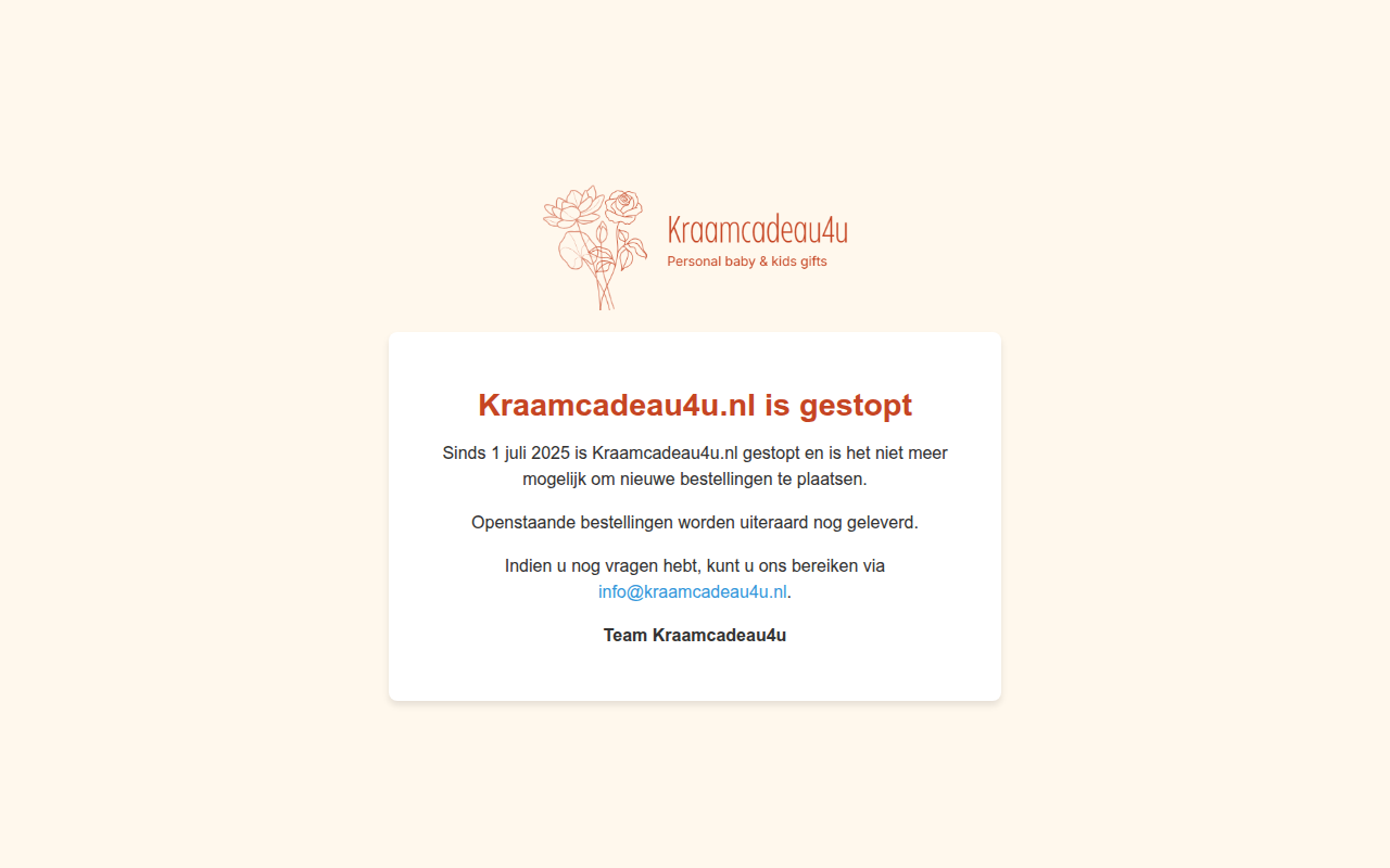 Screenshot van kraamcadeau4u.nl
