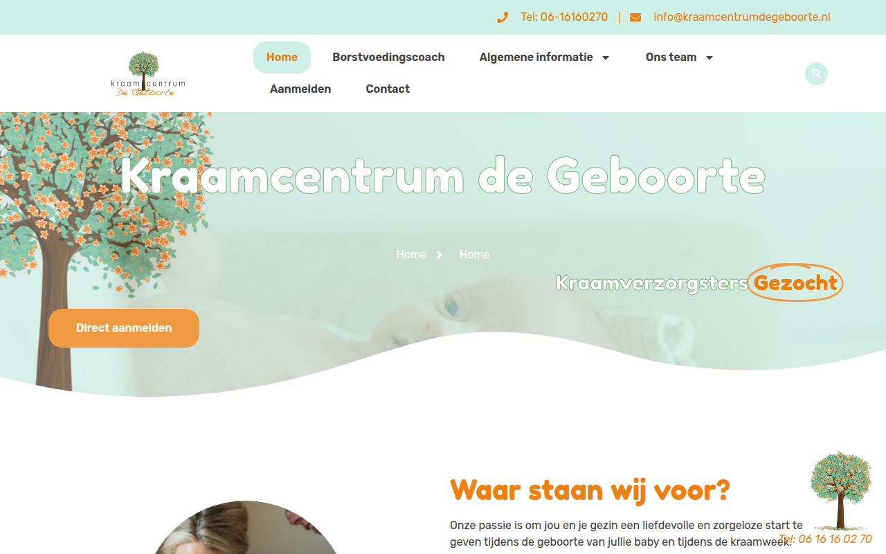 Screenshot van kraamcentrumdegeboorte.nl