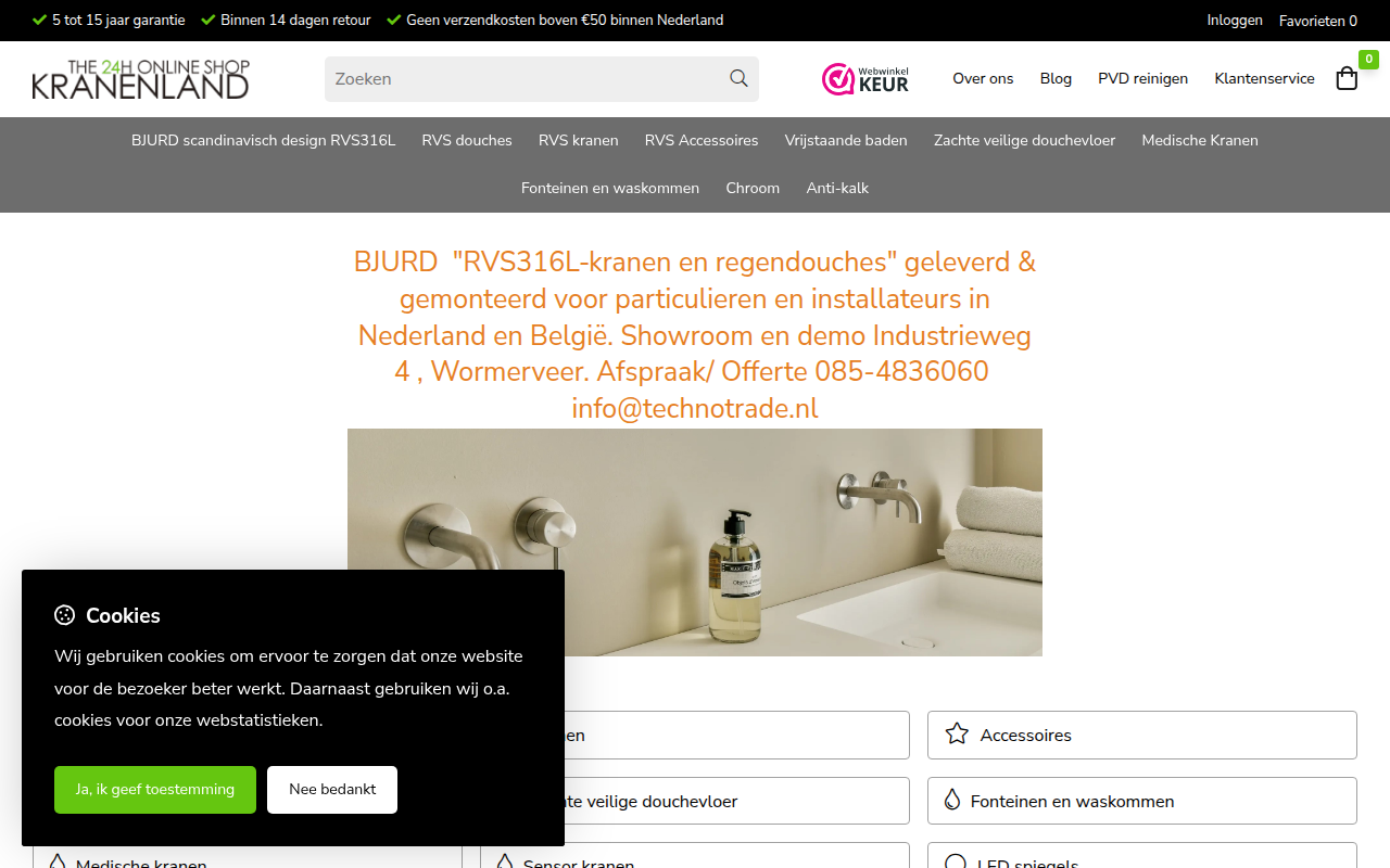 Screenshot van kranenland.nl