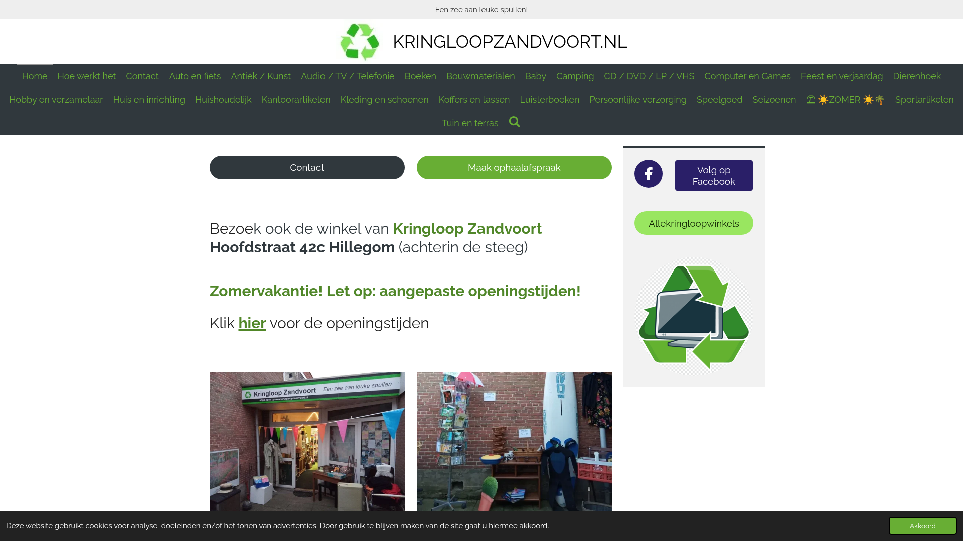 Screenshot van kringloopzandvoort.nl