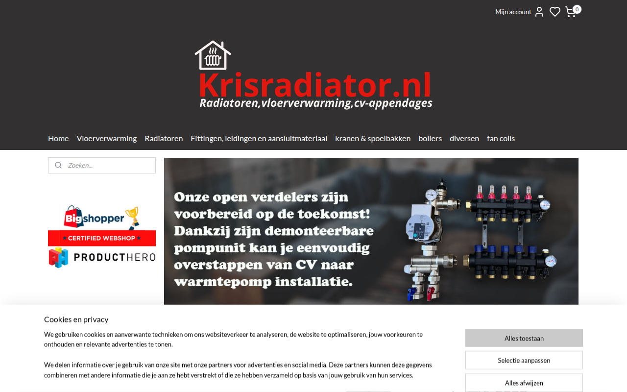 Screenshot van krisradiator.nl