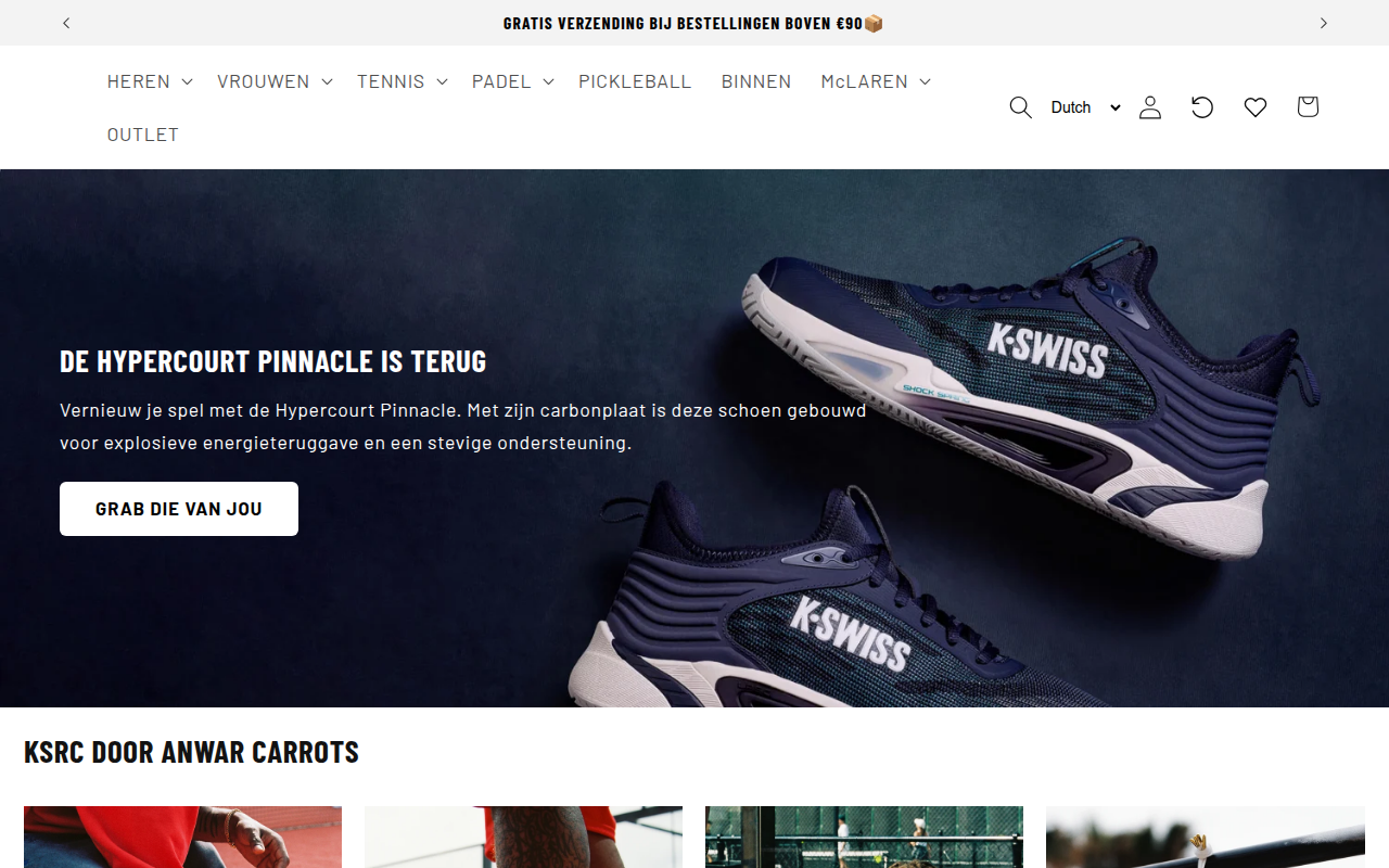 Screenshot van kswiss.nl