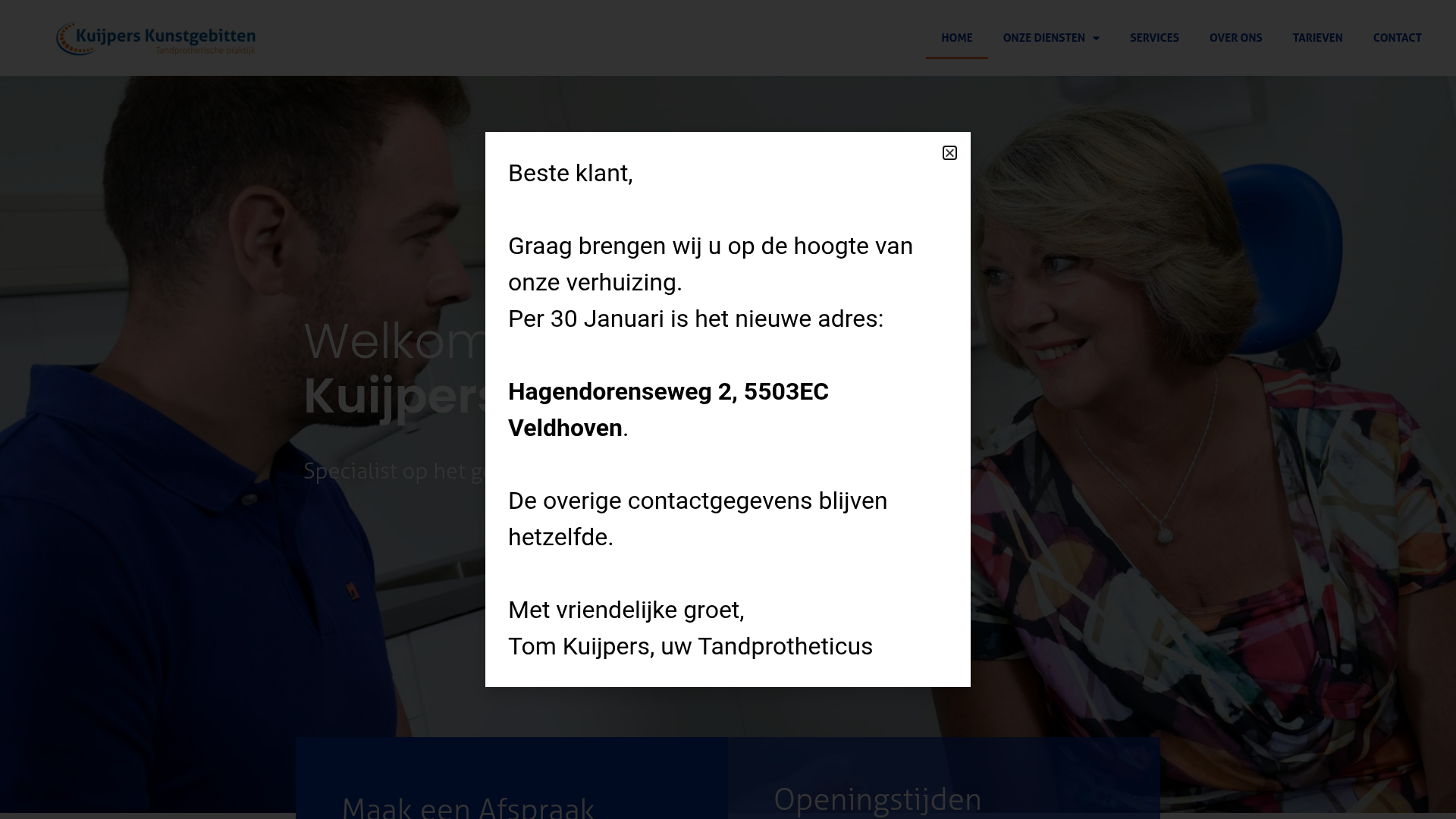 Screenshot van Tandprothesen en kunstgebitten? Persoonlijk, vakkundig en met aandacht voor u en uw mond | Kuijpers Kunstgebitten.