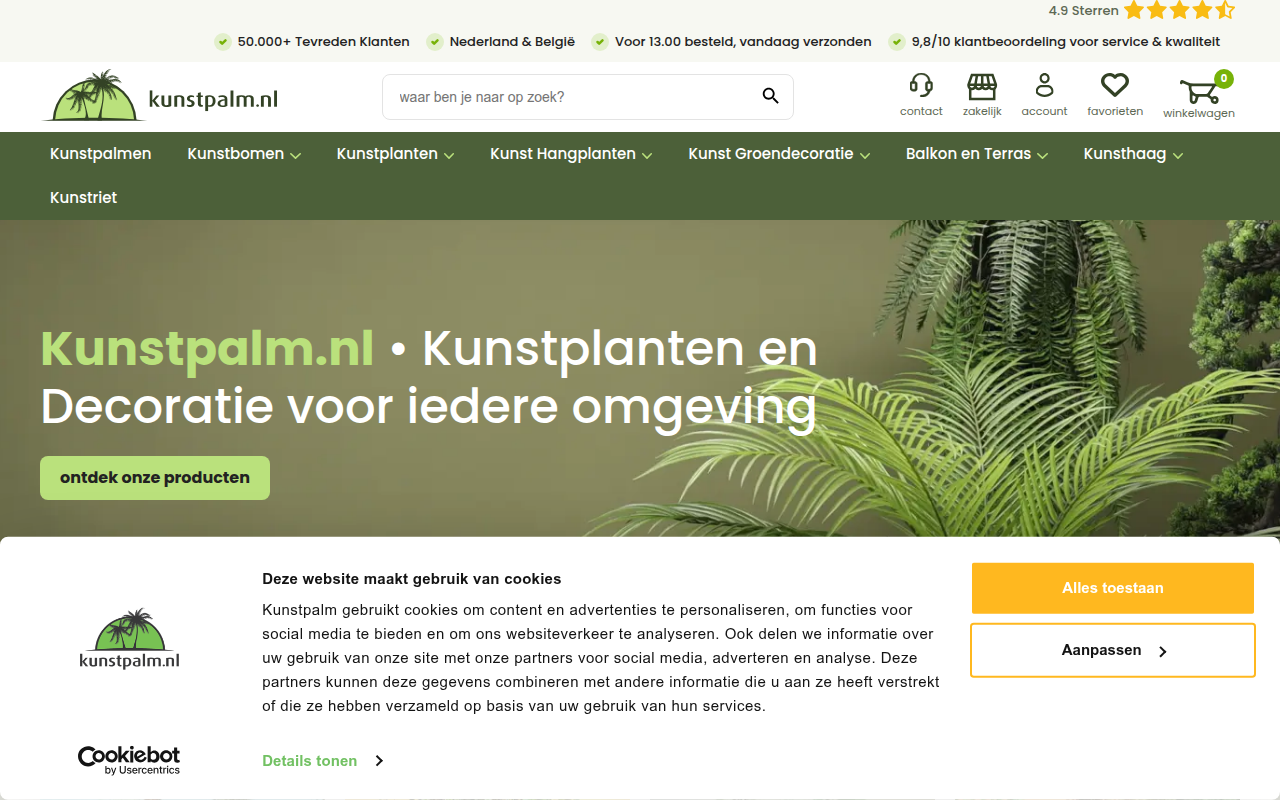 Screenshot van kunstpalm.nl