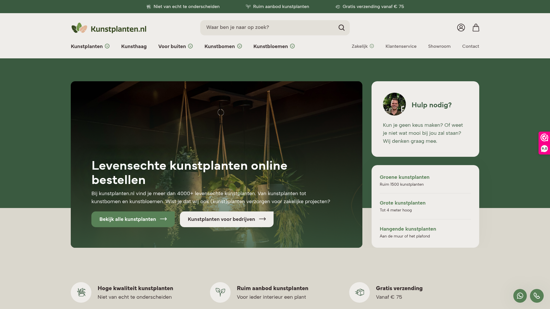 Screenshot van kunstplanten.nl
