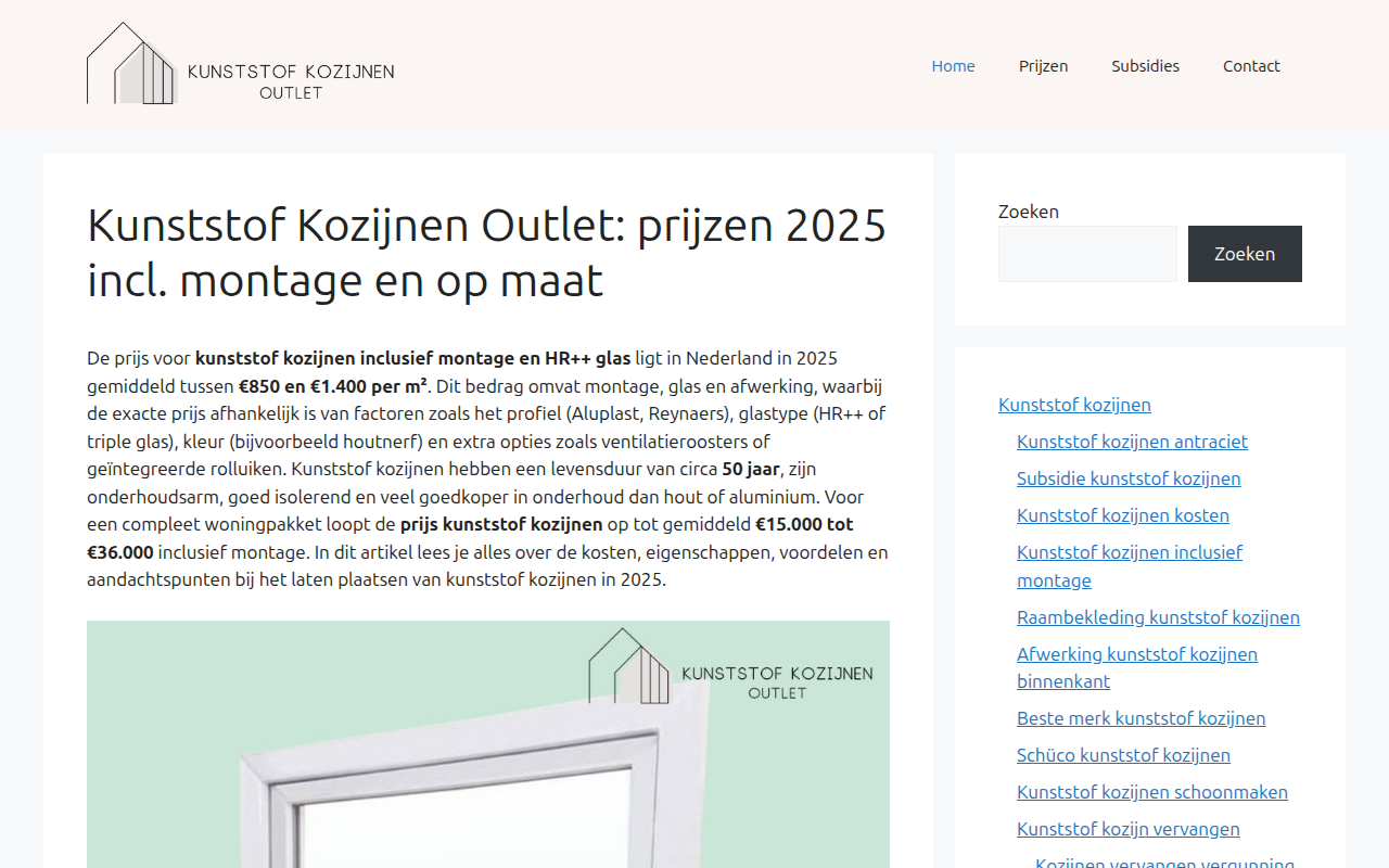 Screenshot van kunststofkozijnen-outlet.nl