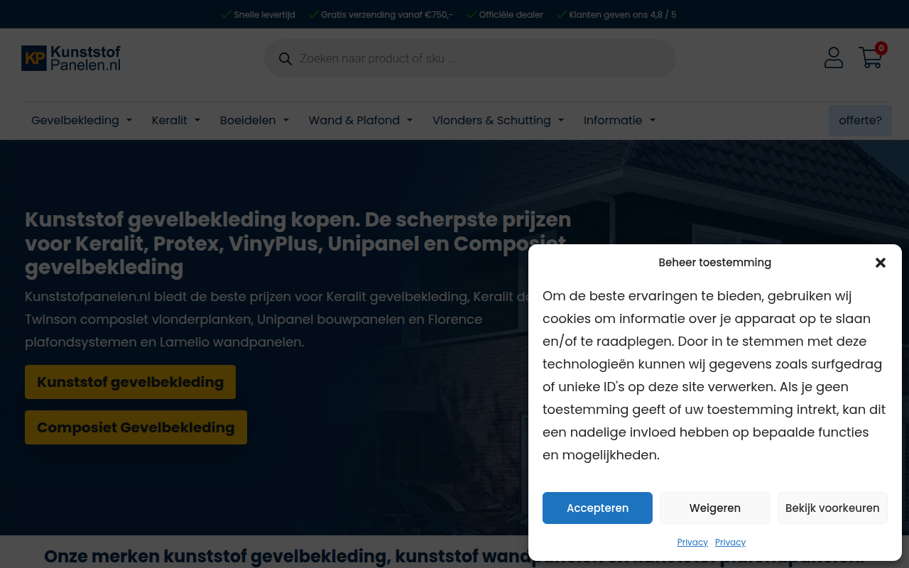 Screenshot van kunststofpanelen.nl