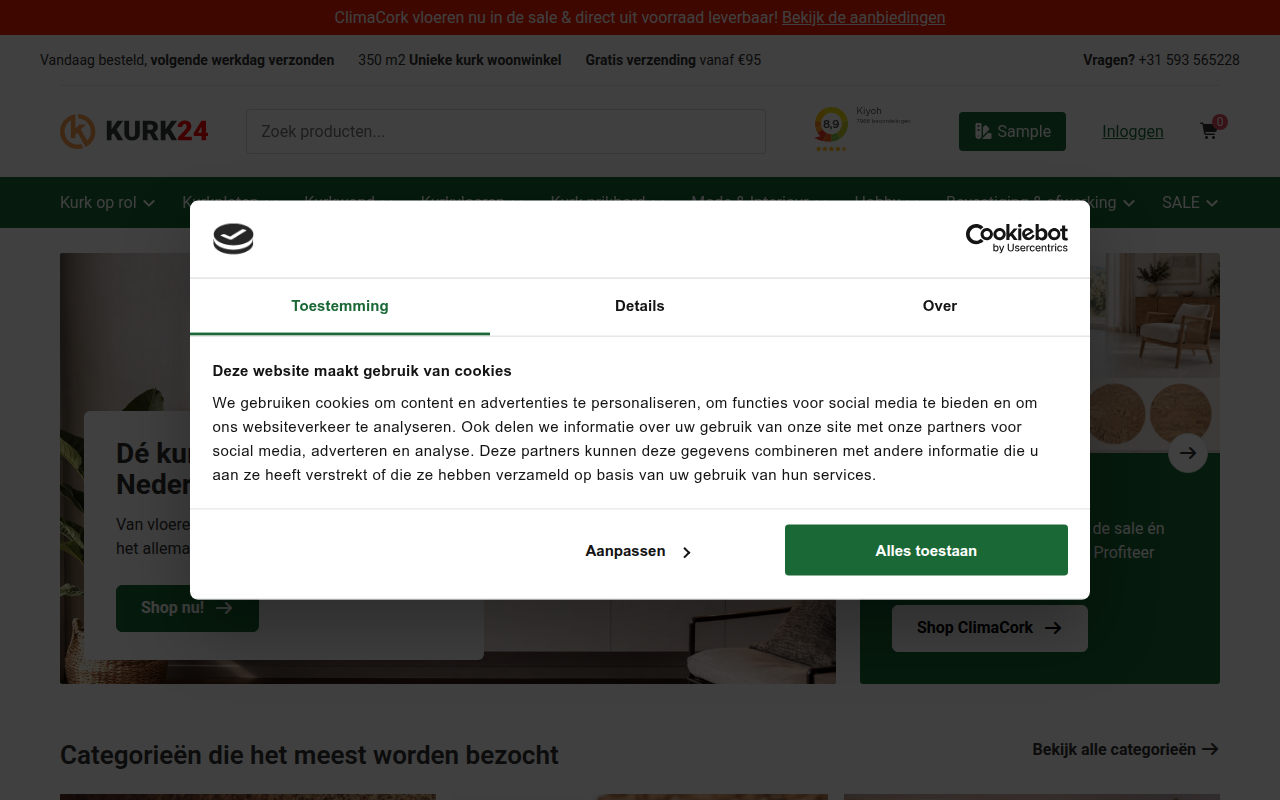 Screenshot van kurk24.nl