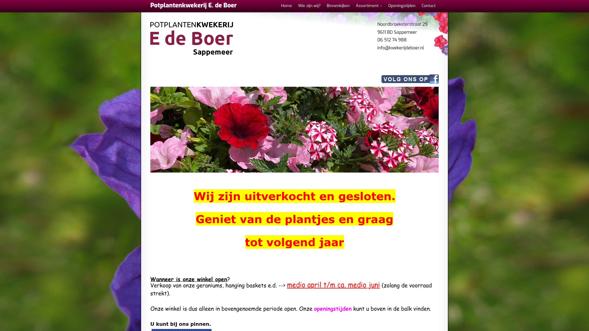 Screenshot van kwekerijdeboer.nl