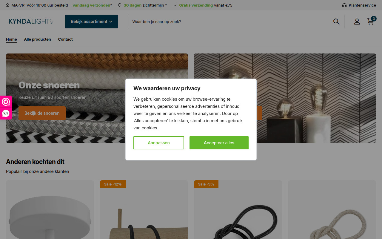 Screenshot van kyndalight.com