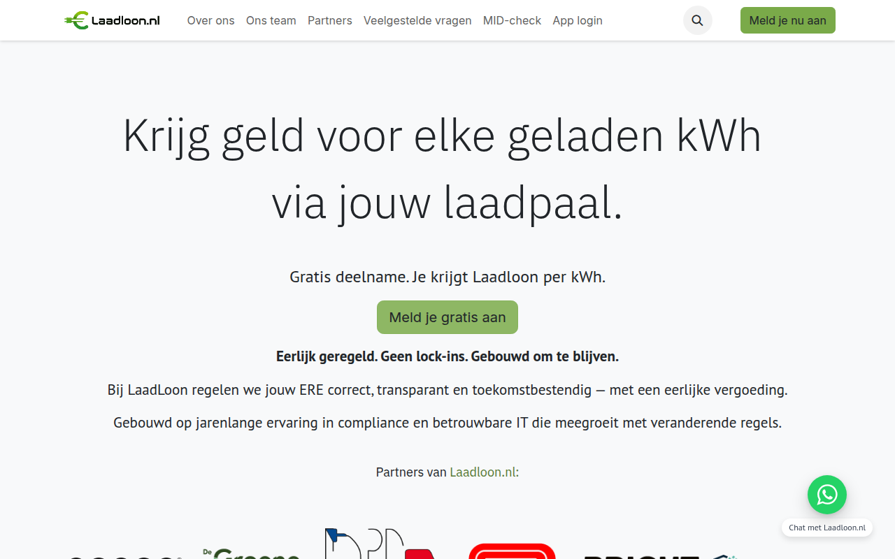 Screenshot van laadloon.nl