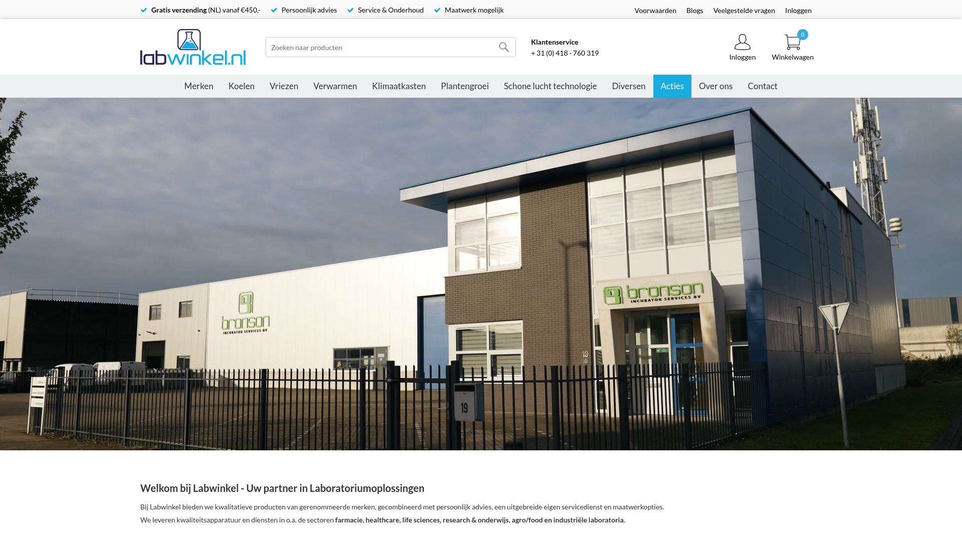 Screenshot van labwinkel.nl