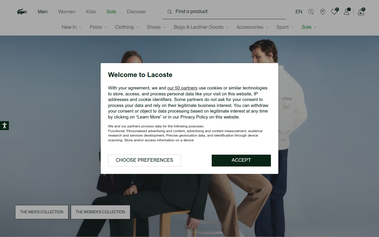 Screenshot van lacoste.com