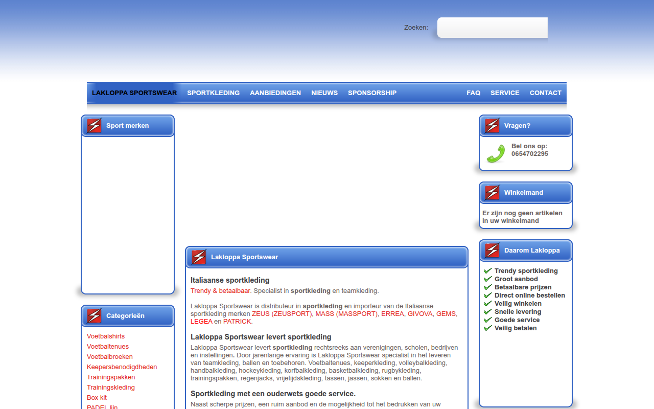 Screenshot van Lakloppasportswear.nl