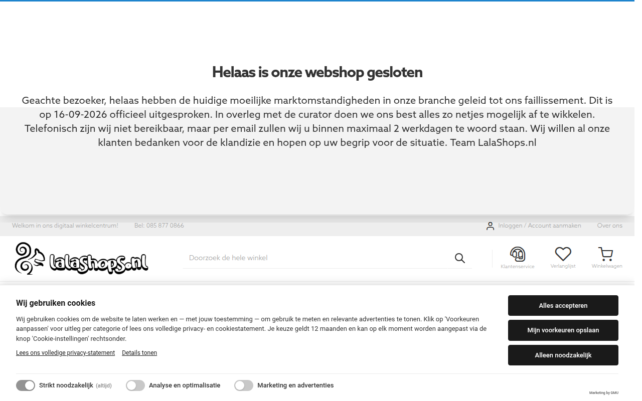 Screenshot van lalashops.nl