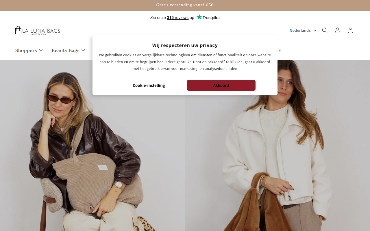 Screenshot van lalunabags.nl