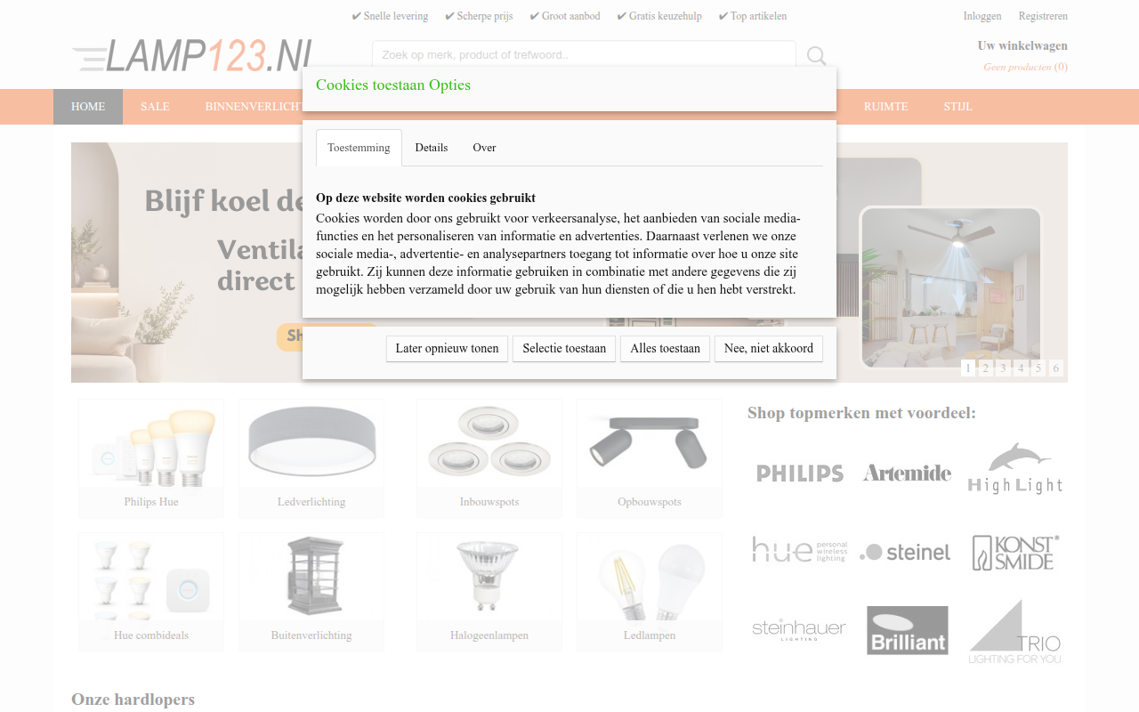 Screenshot van lamp123.nl