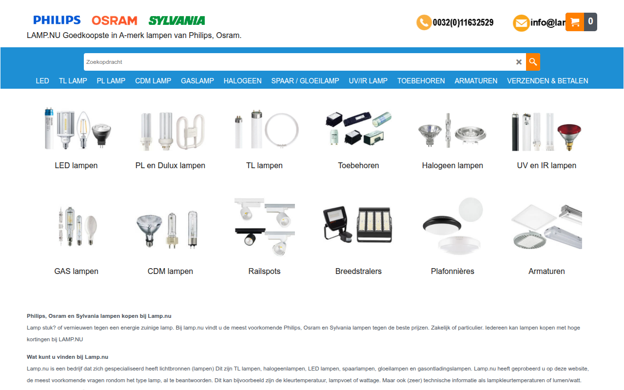 Screenshot van lampen.nl