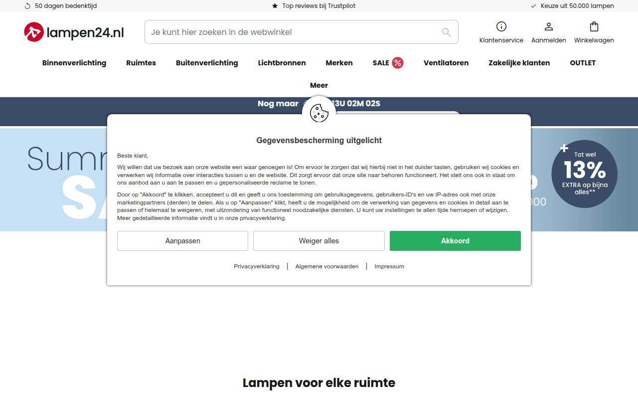 Screenshot van lampen24.nl