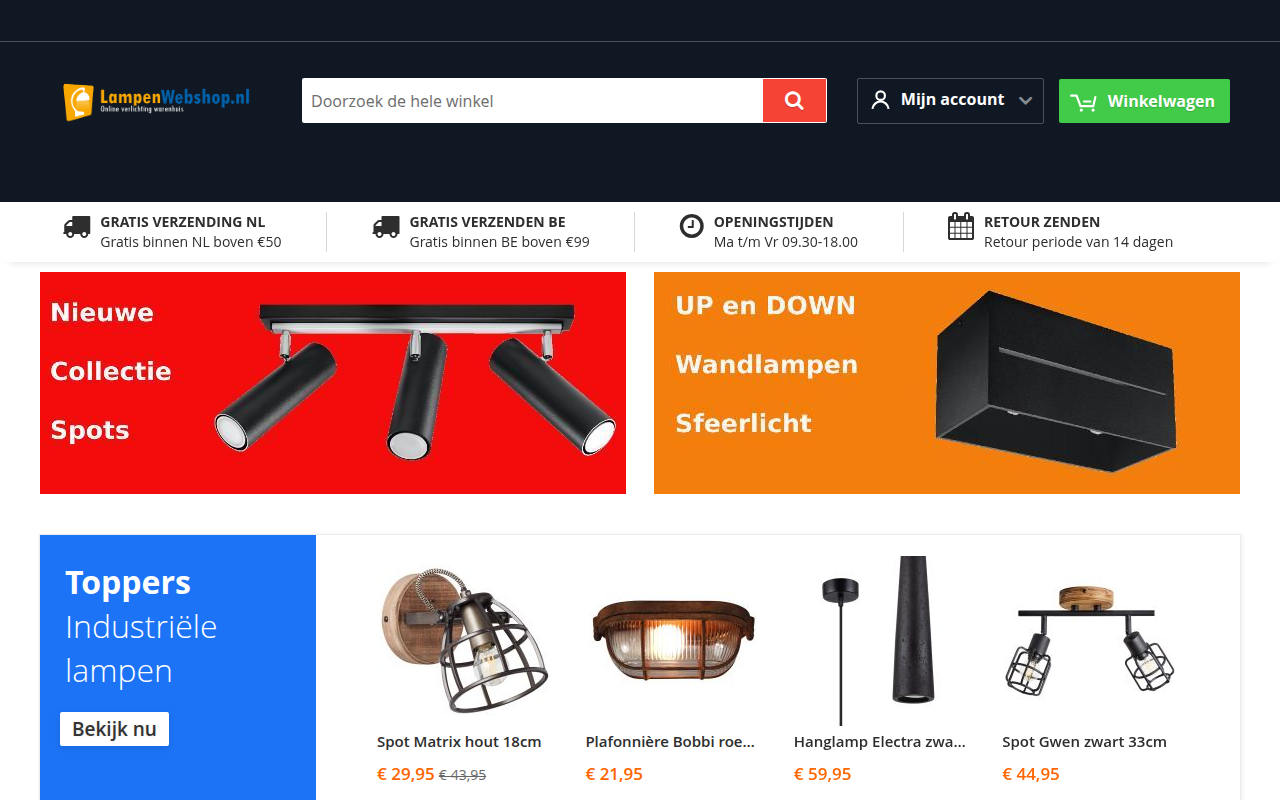 Screenshot van lampenwebshop.nl