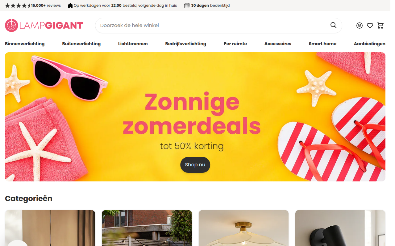Screenshot van lampgigant.nl
