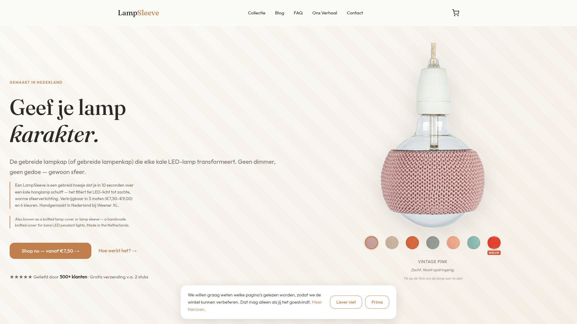 Screenshot van lampsleeve.nl